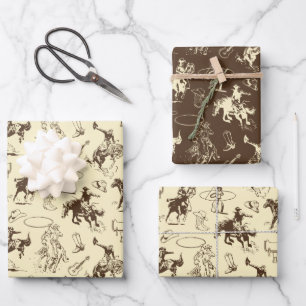 Rodeo Cowboy Western Paarden Patroon Inpakpapier Vel