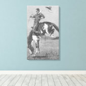  Rodeo Cowboys, Bucking Bronco door Remington Canvas Afdruk (Insitu (Houten vloer))