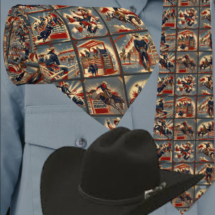 Rodeo Cowboys Bull en Bronc Riding Print Stropdas