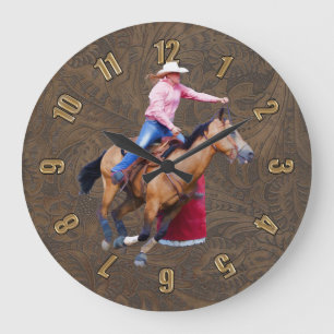 Rodeo Cowgirl Barrel-Racing Faux Leather Clock Grote Klok