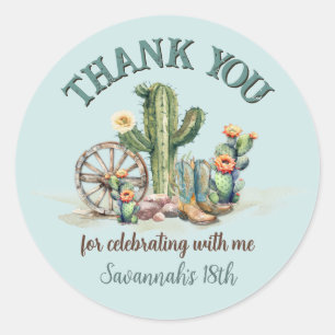 Rodeo Cowgirl Up Floral Cactus Bedankt Ronde Sticker