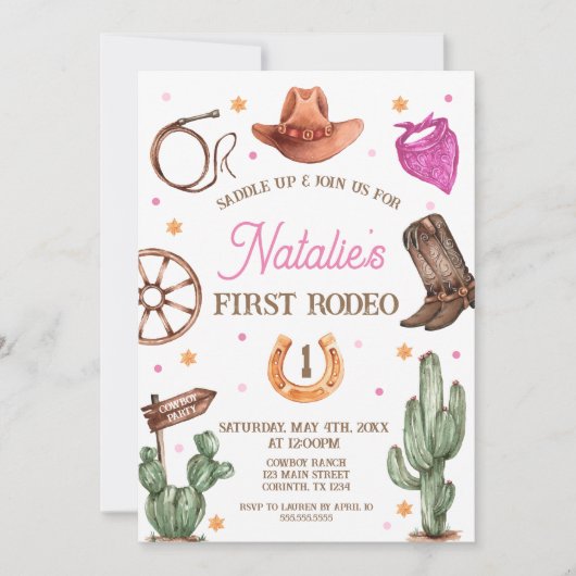 Rodeo Cowgirl western Birthday Party Invitation (Devant)