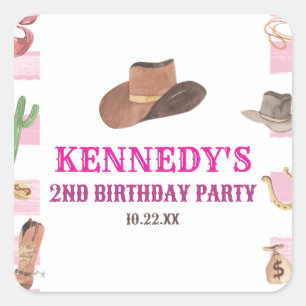 Rodeo Cowgirl Western Wild West Verjaardagsfeest Vierkante Sticker