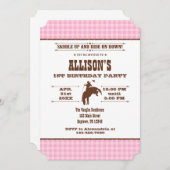 Rodéo de cow-boy rose Plaid Invitation d'anniversa (Devant / Derrière)