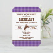 Rodéo de cow-boy violet Plaid Invitation d'anniver (Debout devant)