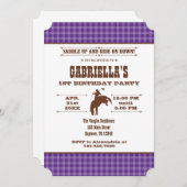 Rodéo de cow-boy violet Plaid Invitation d'anniver (Devant / Derrière)