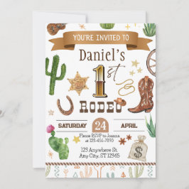 Rodeo eerste verjaardagsfeestuitnodiging kaart