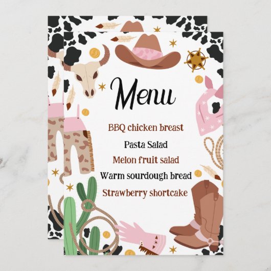 Rodéo rose rustique Anniversaire Menu Carte d'affi (Devant / Derrière)