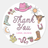 Rodeo Roze Westerne Cowboy Verjaardag Bedankt Ronde Sticker (Voorkant)
