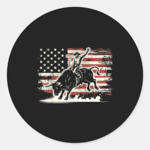 Rodeo ruiter stier patriottische cowboy VS vlag  Ronde Sticker