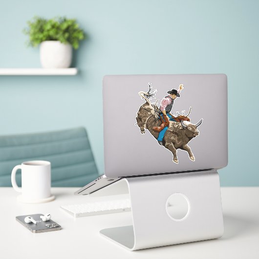 Rodeo-stierenriem Sticker (Laptop op bureau)