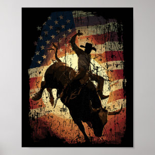 Rodeo-stierrijder Patriotische Cowboy VS Vlag  Poster