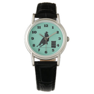 Rodeo thema cowgirl vat racing silhouet horloge