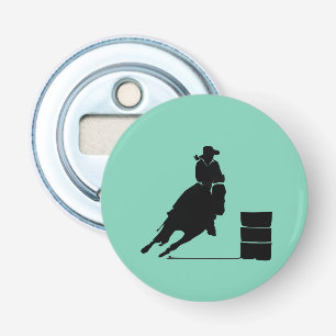 Rodeo Theme Cowgirl Barrel Racing Silhouette Button Flesopener