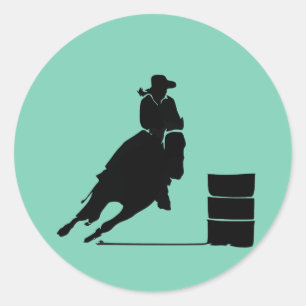 Rodeo Theme Cowgirl Barrel Racing Silhouette Ronde Sticker