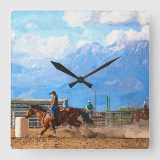 Rodeo Vrouwen Barrel Racing Rustiek Westers Vierkante Klok