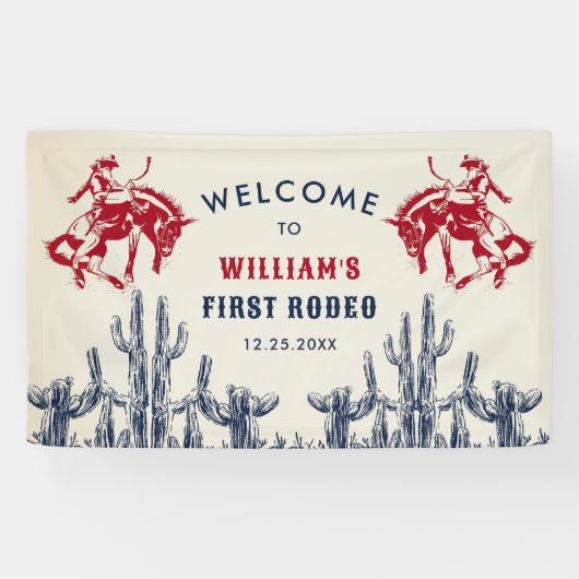 Rodeo Western Cowboy 1e verjaardagsfeestje Spandoek (Horizontaal)
