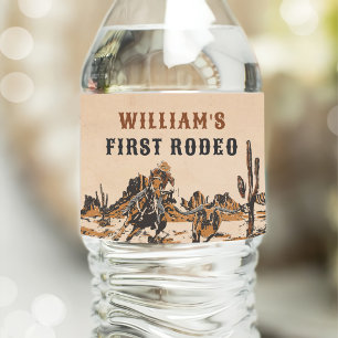 Rodeo Western Cowboy 1e verjaardagsfeestje Waterfles Etiket