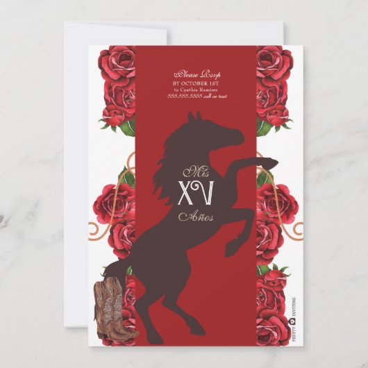 Rodeo Westerse Charro Quinceanera met Rode Roos Kaart (Achterkant)
