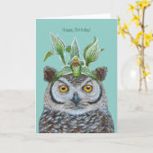 Rodrigo la carte d'anniversaire du hibou (Fleur jaune)