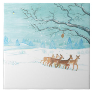 Roe Deer in de winter Tegeltje