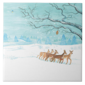 Roe Deer in de winter Tegeltje