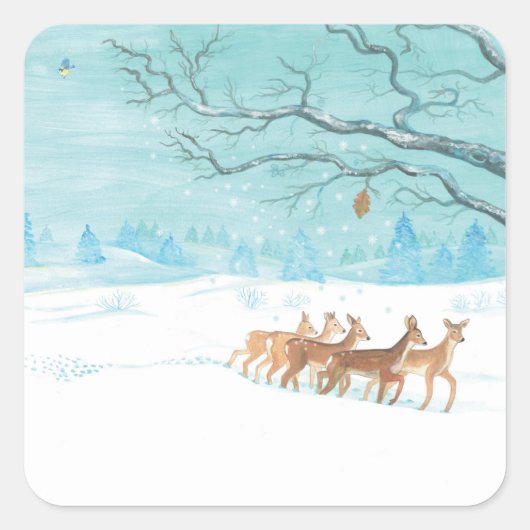 Roe Deer in de winter Vierkante Sticker (Voorkant)