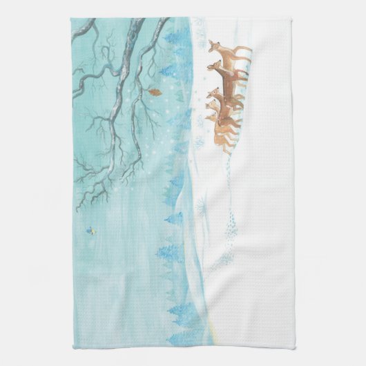 Roe Deer in the Winter Woodland Gedekt met sneeuw Theedoek (Verticaal)