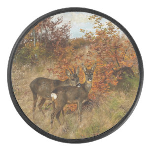 Roe Deer Met Herfstbladeren Wildlife Hockey Puck