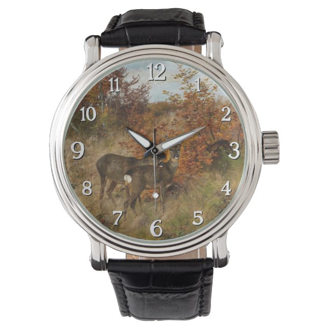 Roe Deer Met Herfstbladeren  Wildlife Horloge (Voorkant)