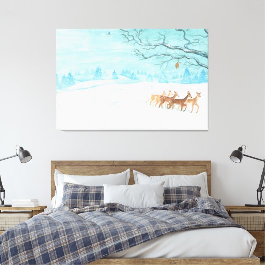 Roe Deer winter sneeuwlandschap Canvas Afdruk (Insitu (Slaapkamer))