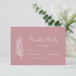 ROE Roze & Witte Eenvoudige Bruiloft RSVP Kaartje