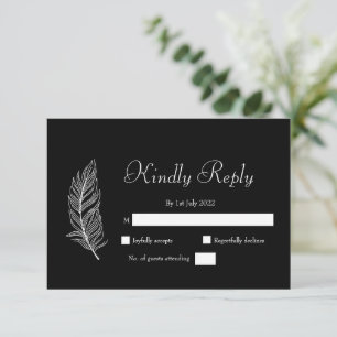 ROE Zwart & Wit Eenvoudig Huwelijk RSVP Kaartje