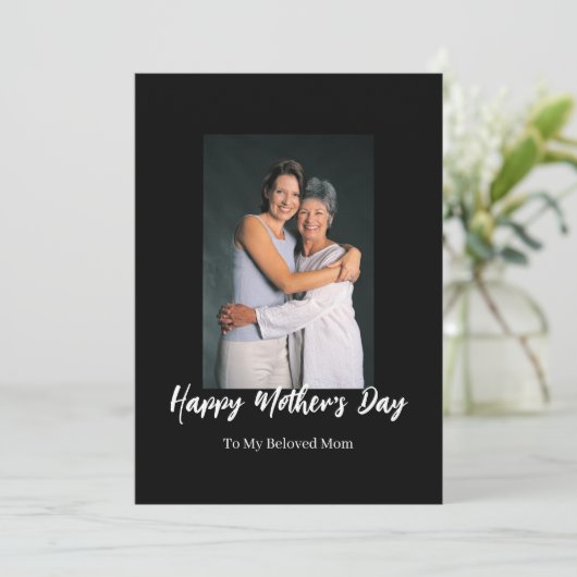 ROE Zwart & Wit Eenvoudige Moederdag Groet Kaart (Staand voorkant)