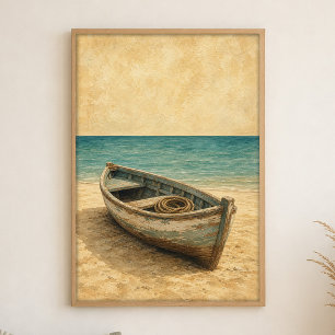 Roeiboot op het Zand Aquarel Kustkunst Poster