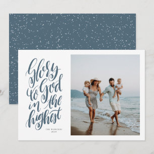 Roem aan God blauwe religieuze kerstfoto Feestdagenkaart