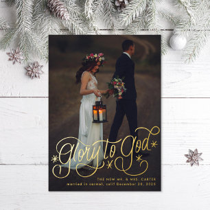 Roem aan God Handlettering Foto Folie Feestdagenkaart