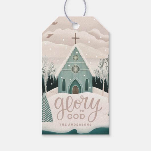 Roem aan God | Religieuze kerstvakantiekerk Cadeaulabel (Voorkant)