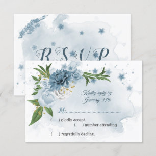 roemeense blauwe bloemen groene botanische bloemen RSVP kaartje