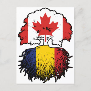 Roemeense Canadese vlag voor boomstammen in Canada Briefkaart