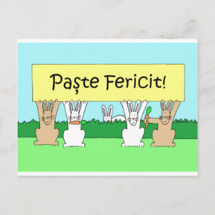 Roemeense Happy Easter Cartoon Bunnies Feestdagenkaart