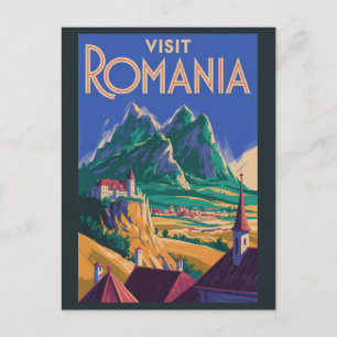 Roemeense landschapsillustratie Reis Kunst Vintage Briefkaart