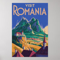 Roemeense landschapsillustratie Reis Kunst Vintage