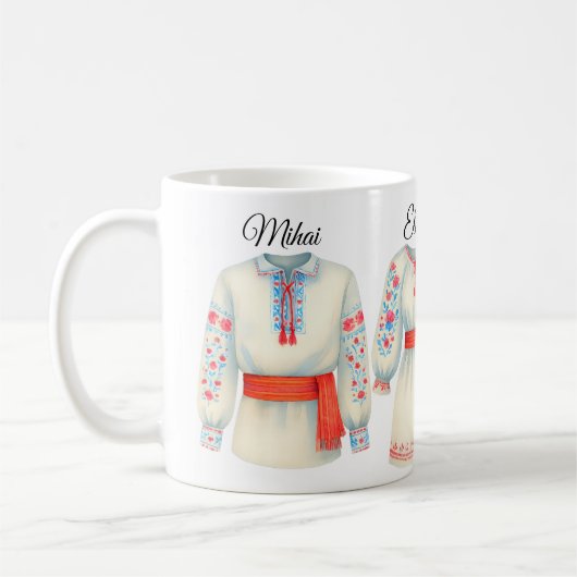 Roemeense roots folk kostuum traditionele kleding koffiemok (Links)