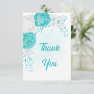 roemeense turquoise witte bloemen botanische bruil bedankkaart
