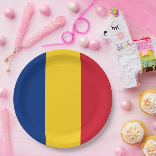 Roemeense vlag papieren bordje (Feest)