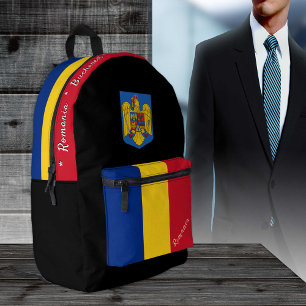 Roemeense vlag rugzak, Roemenië, patriot zwart Bedrukte Rugzak