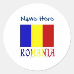 Roemenië en Roemeense Vlag Blauw Personalisatie Ronde Sticker