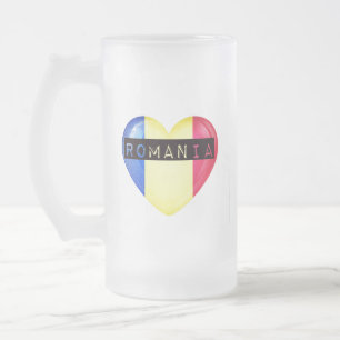Roemenië Flag Heart Matglas Bierpul