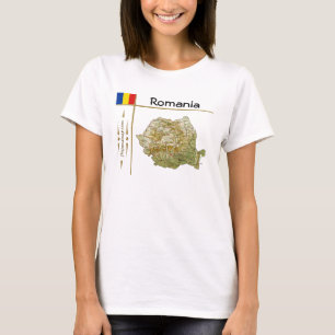 Roemenië Kaart + Vlag + Titel T-Shirt